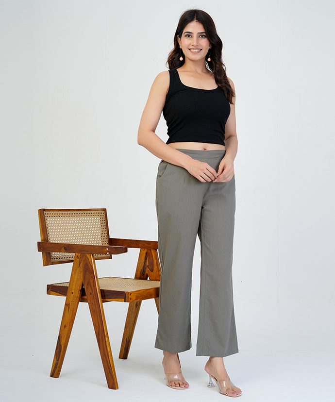 Grey Wide Leg Cotton Pant