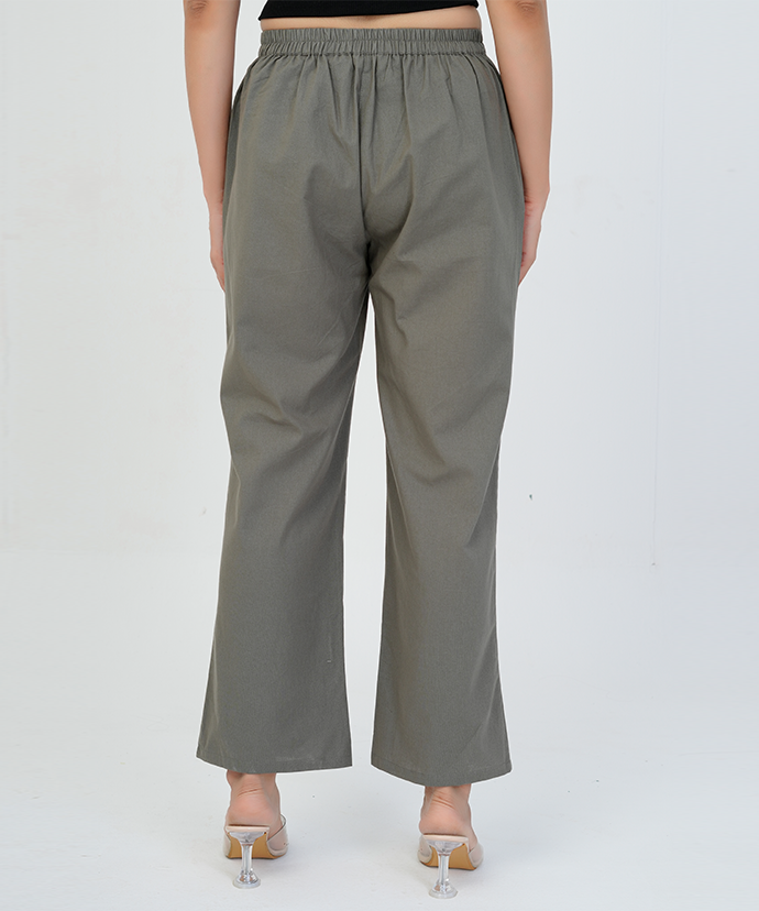 Grey Wide Leg Cotton Pant