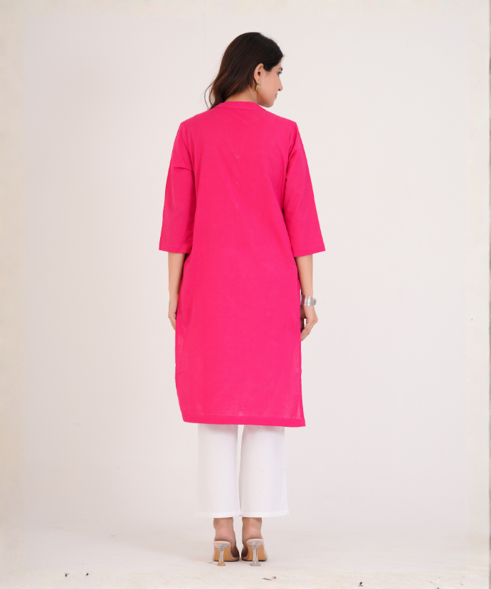 Hot Pink Airy Linen Long Kurta