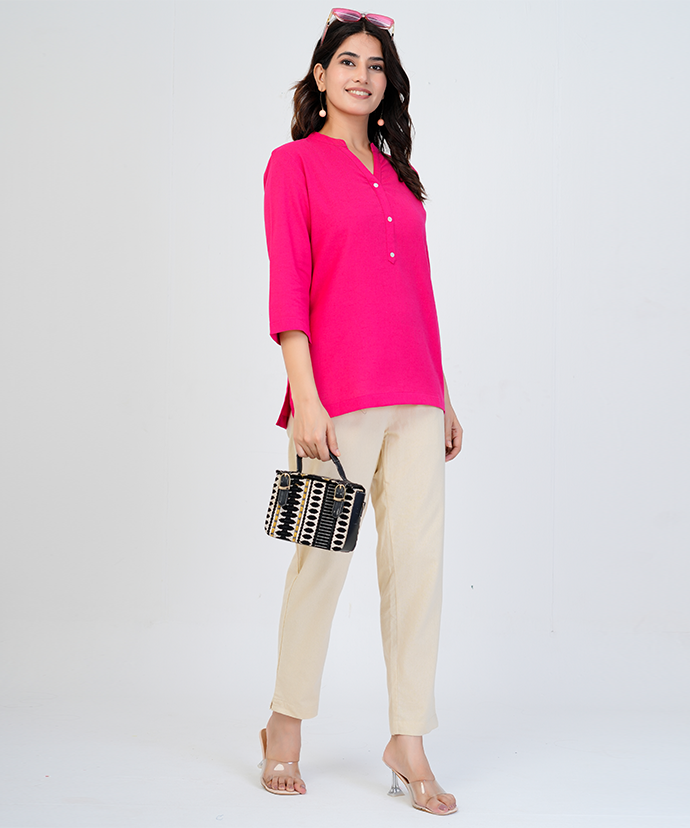 Hot Pink Airy Linen Short Kurta