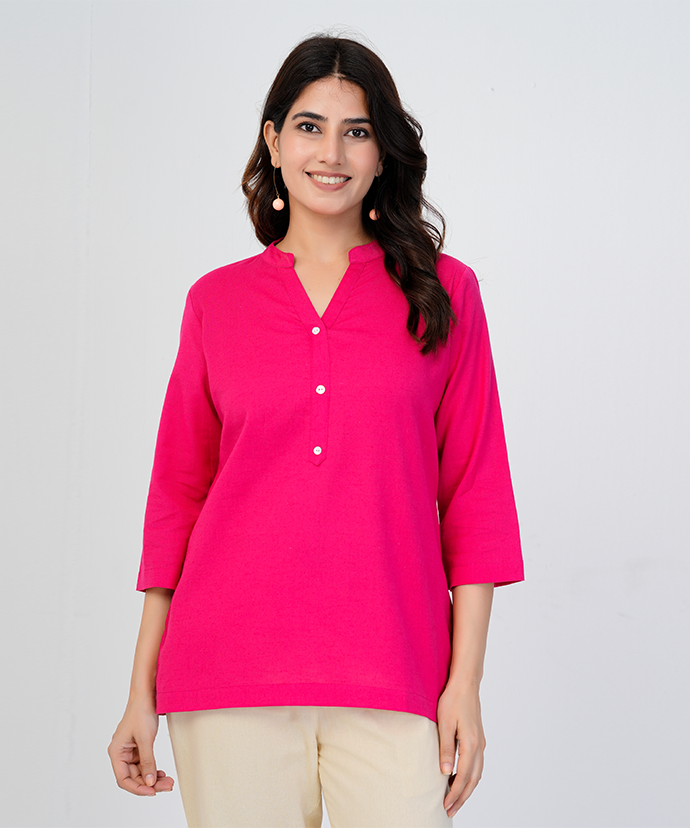Hot Pink Airy Linen Short Kurta