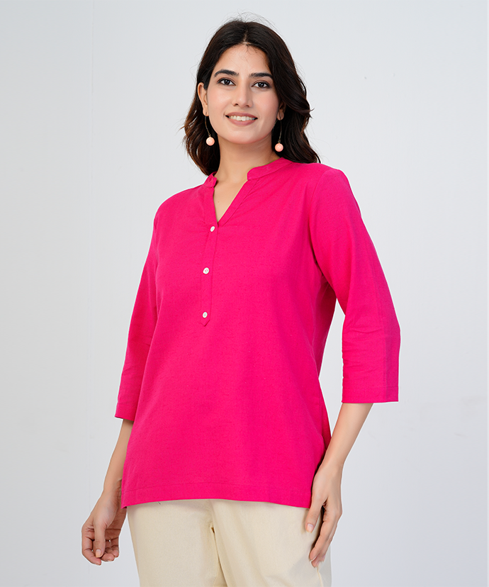 Hot Pink Airy Linen Short Kurta