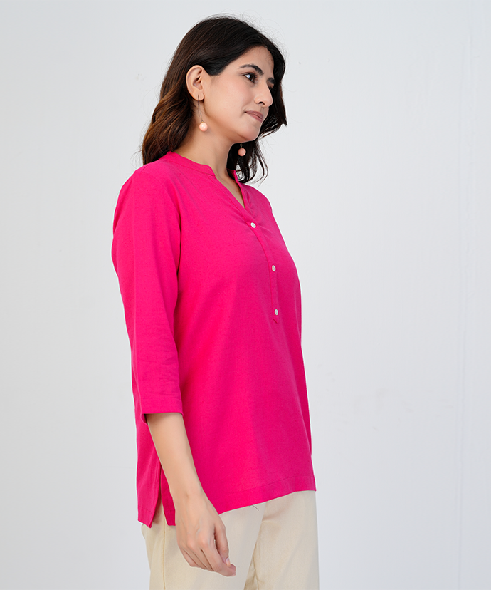 Hot Pink Airy Linen Short Kurta