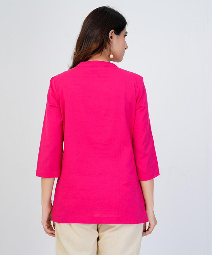 Hot Pink Airy Linen Short Kurta