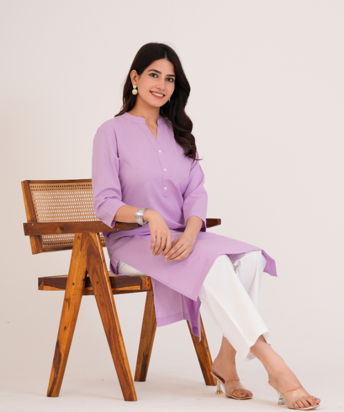 Lilac Airy Linen Long Kurta