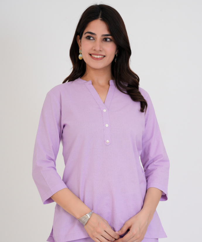 Lilac Airy Linen Short Kurta