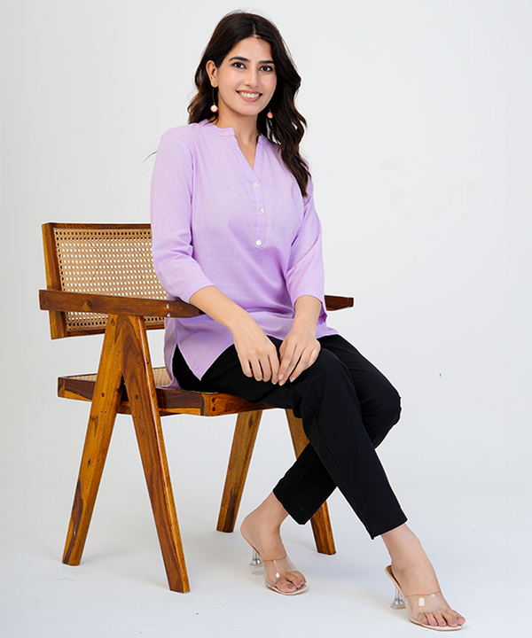 Lilac Airy Linen Short Kurta