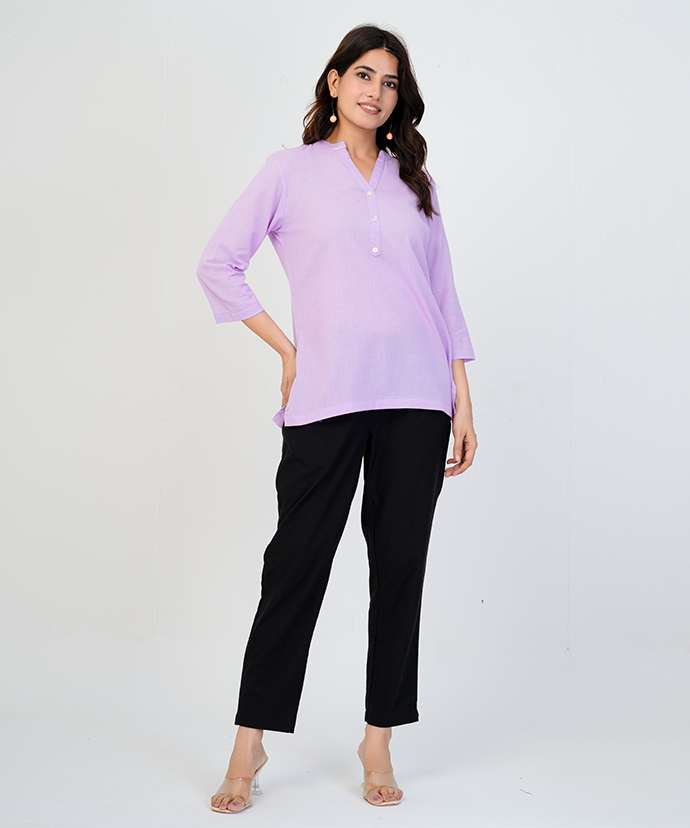 Lilac Airy Linen Short Kurta