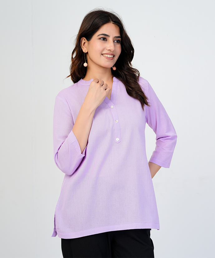 Lilac Airy Linen Short Kurta