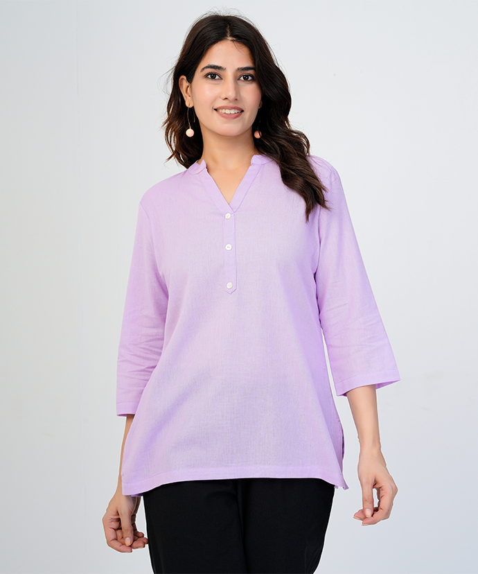 Lilac Airy Linen Short Kurta