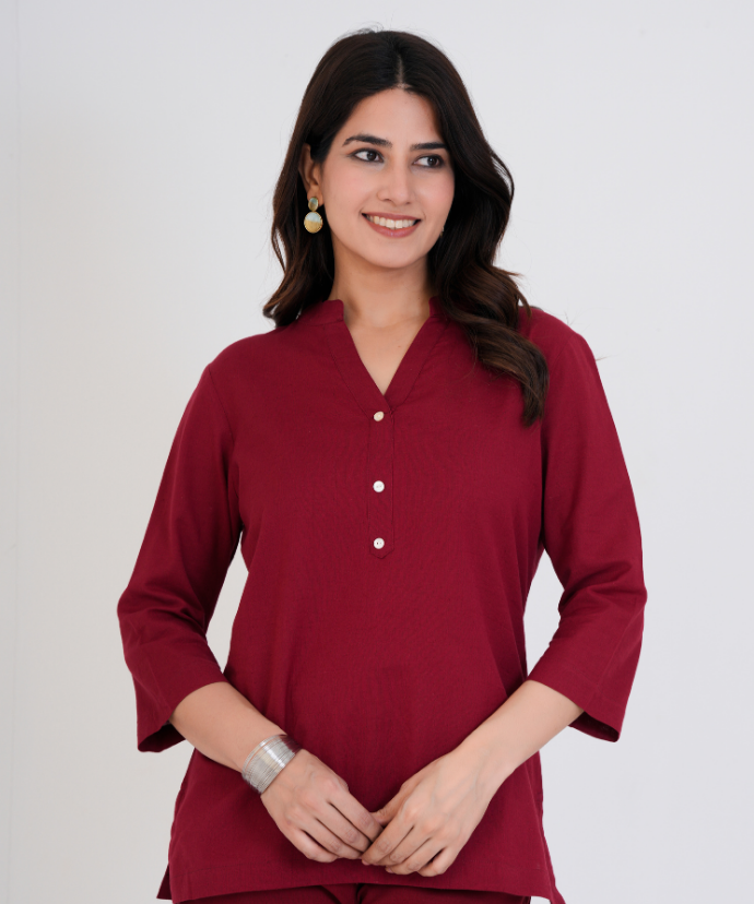 Maroon Airy Linen Short Kurta