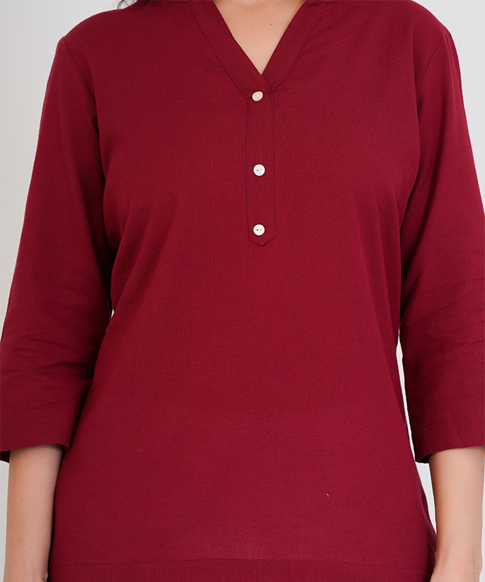 Maroon Airy Linen Short Kurta