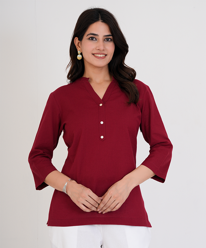 Maroon Airy Linen Short Kurta