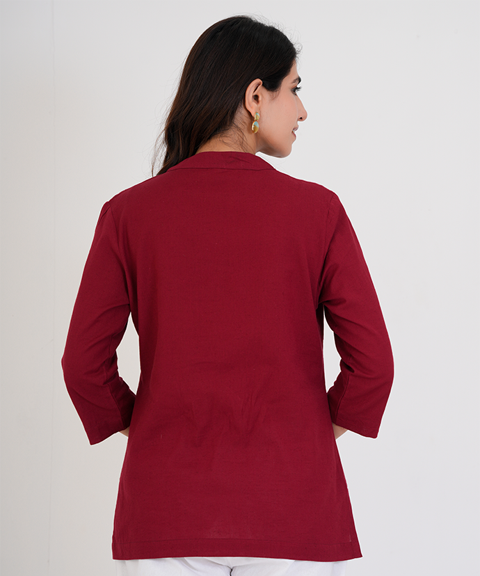 Maroon Airy Linen Short Kurta