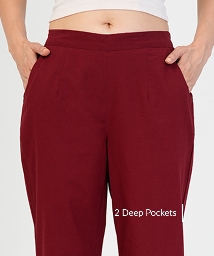 Maroon Wide Leg Cotton Pant