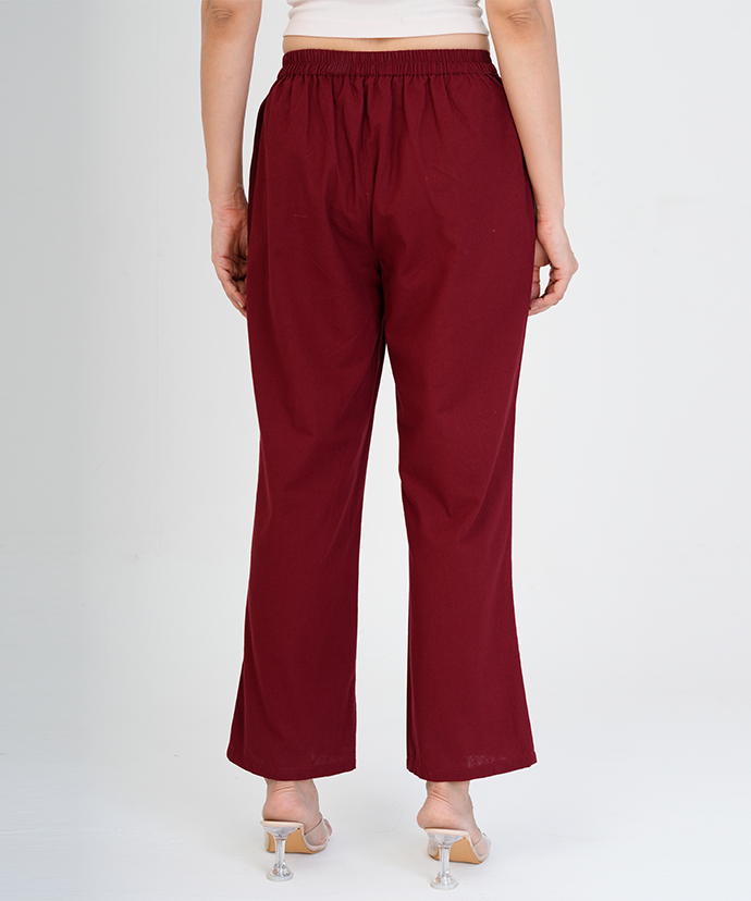 Maroon Wide Leg Cotton Pant