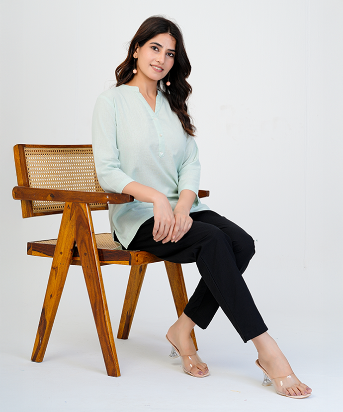 Mint Green Airy Linen Short Kurta