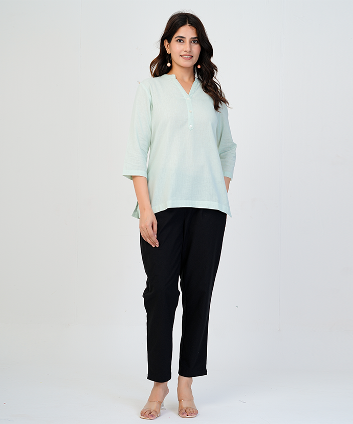 Mint Green Airy Linen Short Kurta