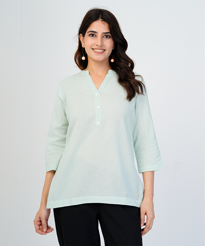 Mint Green Airy Linen Short Kurta