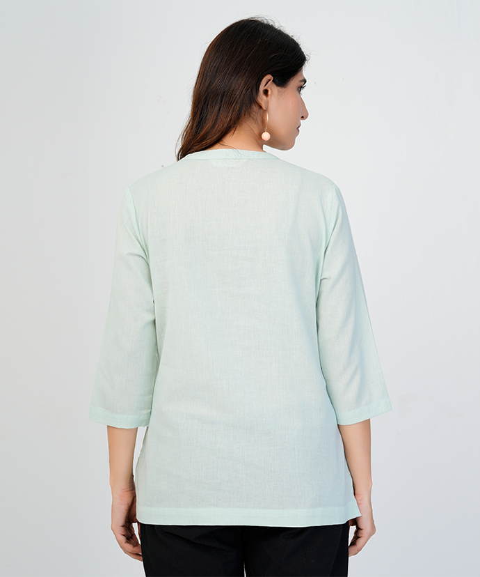 Mint Green Airy Linen Short Kurta