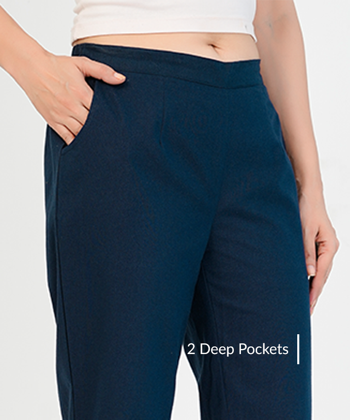 Navy Blue Wide Leg Cotton pant