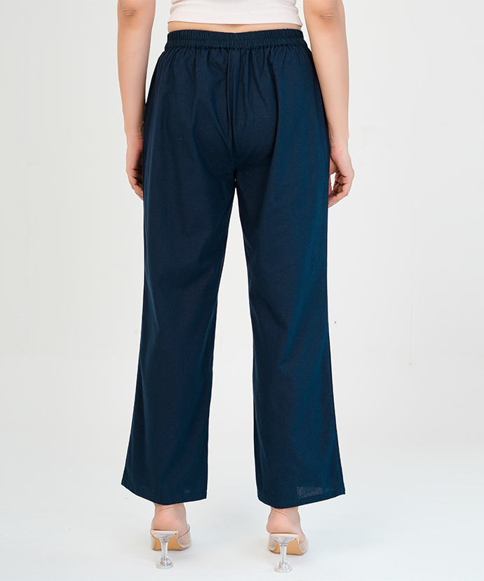 Navy Blue Wide Leg Cotton pant