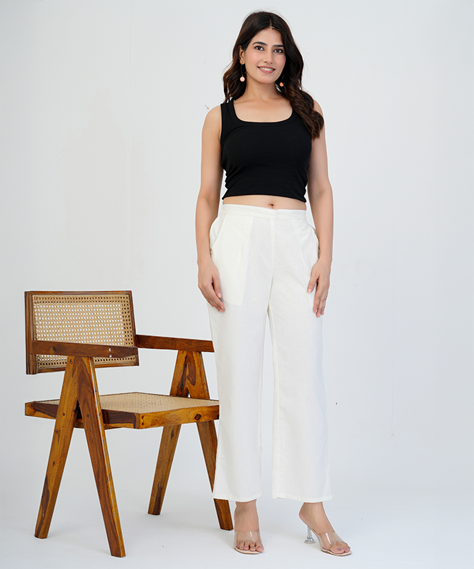 Off - White Wide Leg Cotton Pant