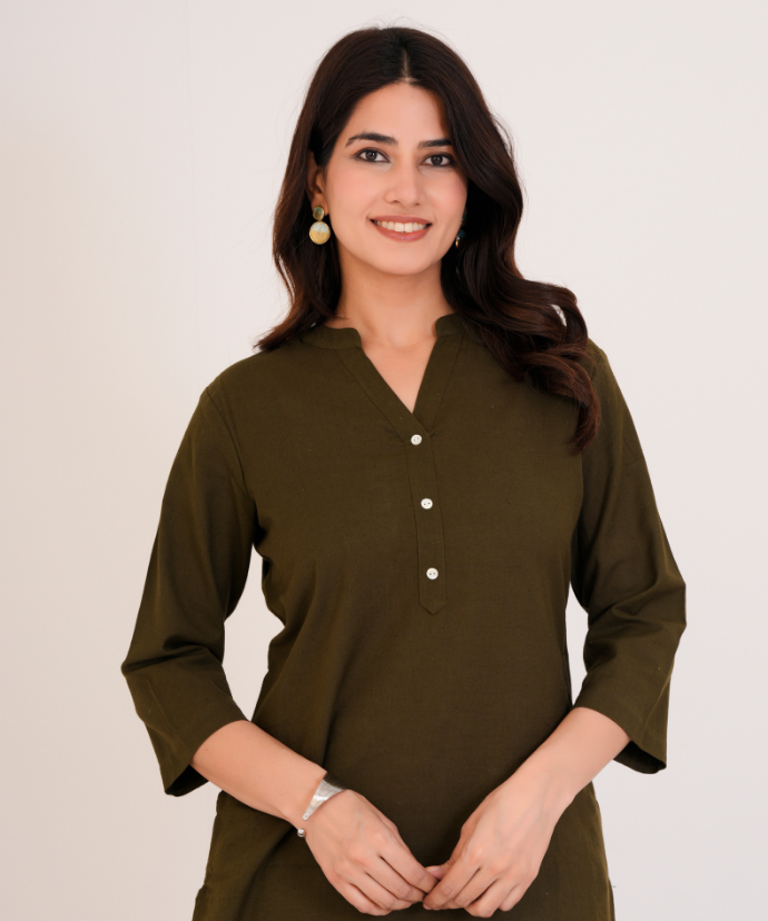 Olive Green Airy Linen Long Kurta