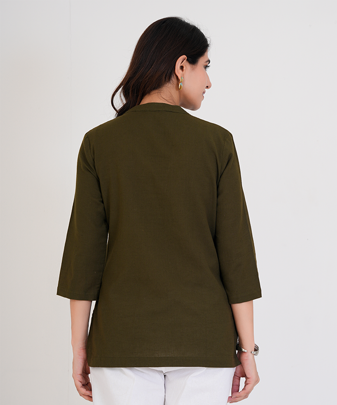 Olive Green Airy Linen Short Kurta