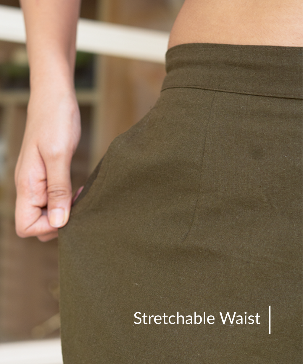 Olive Green Wide Leg Cotton Pant