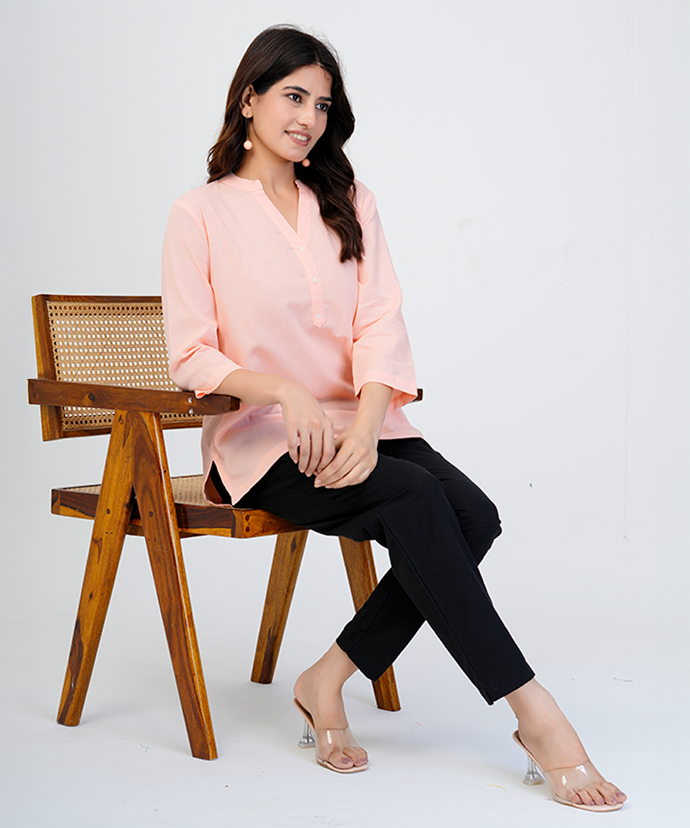 Peach Airy Linen Short Kurta