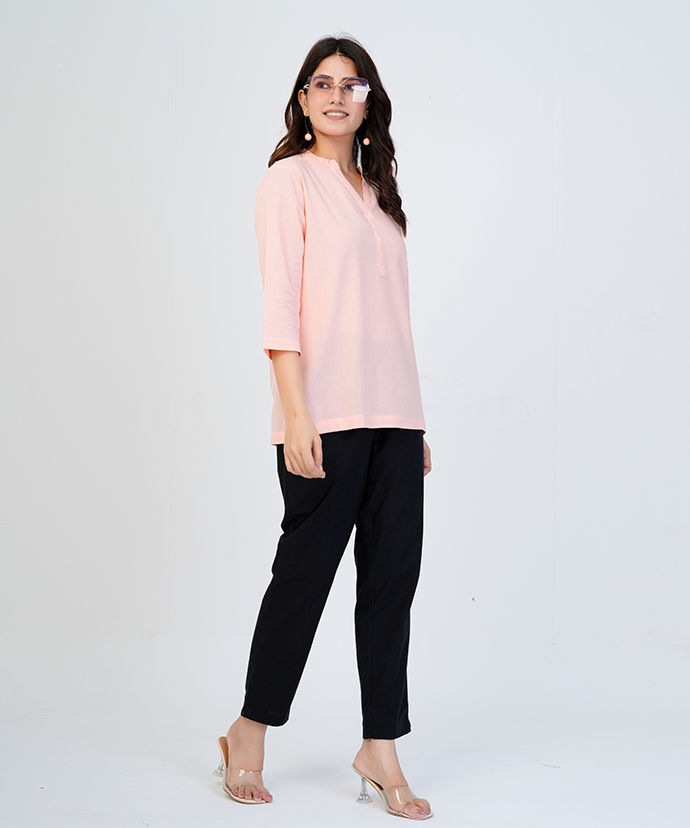 Peach Airy Linen Short Kurta