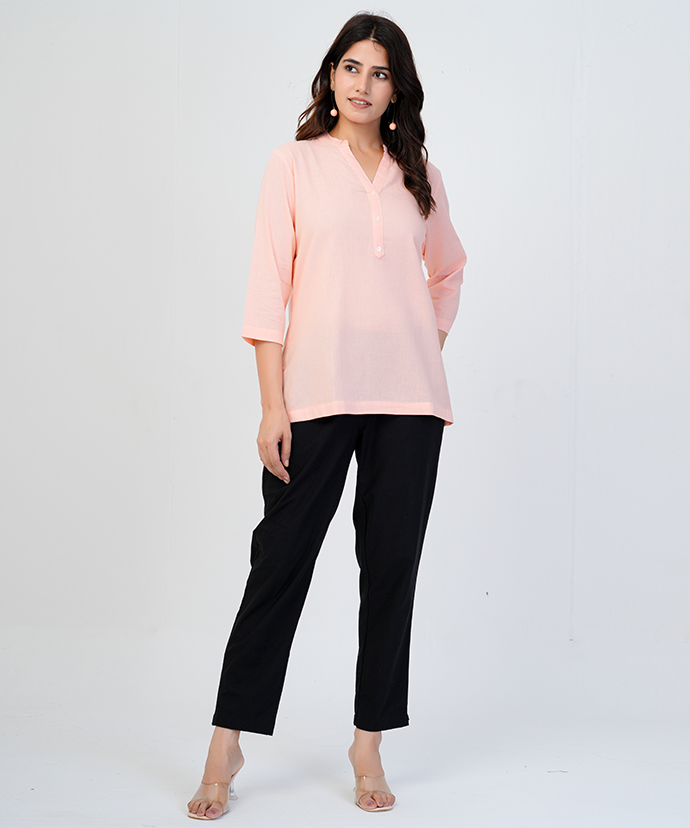 Peach Airy Linen Short Kurta
