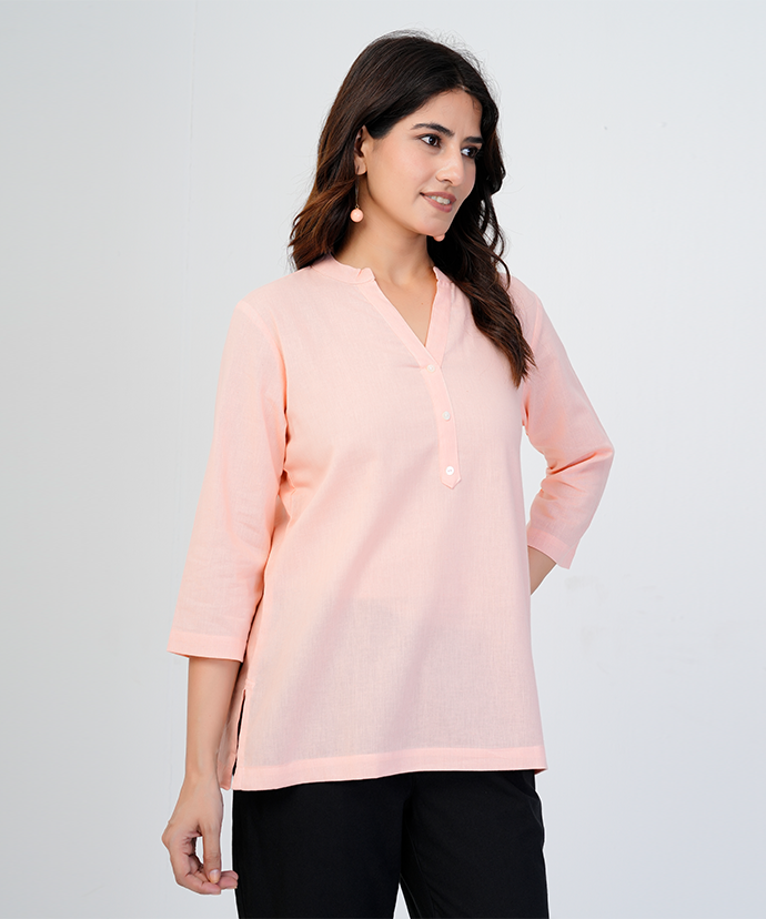 Peach Airy Linen Short Kurta