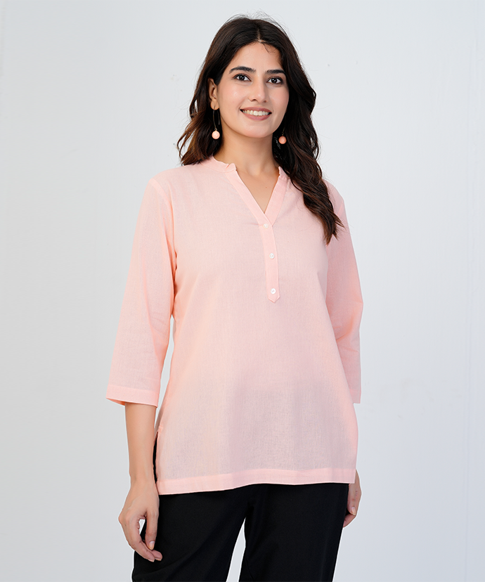 Peach Airy Linen Short Kurta