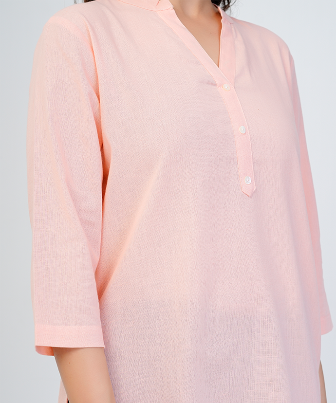 Peach Airy Linen Short Kurta
