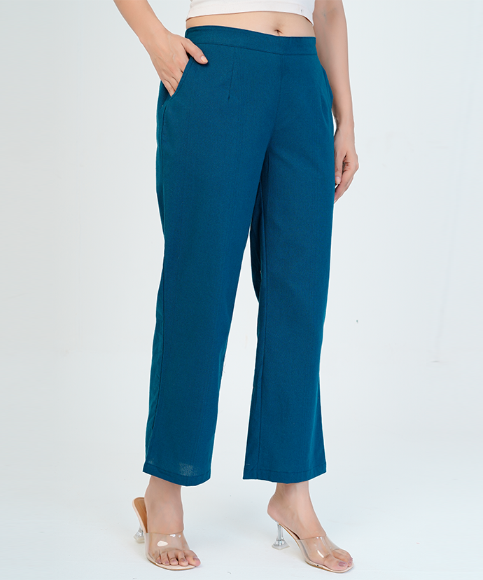 Peacock Blue Wide Leg Cotton pant