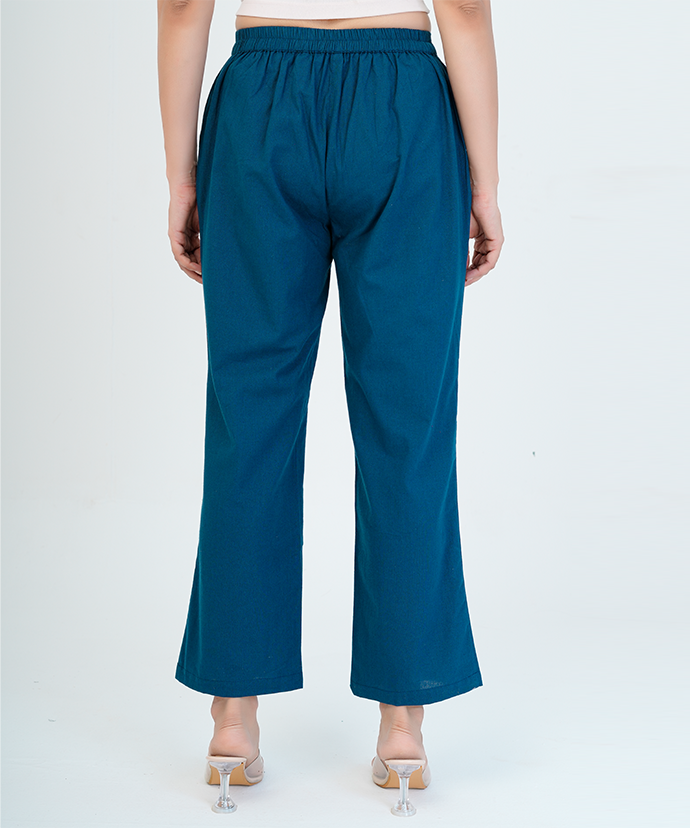 Peacock Blue Wide Leg Cotton pant