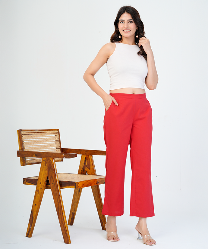 Red Wide Leg Cotton pant
