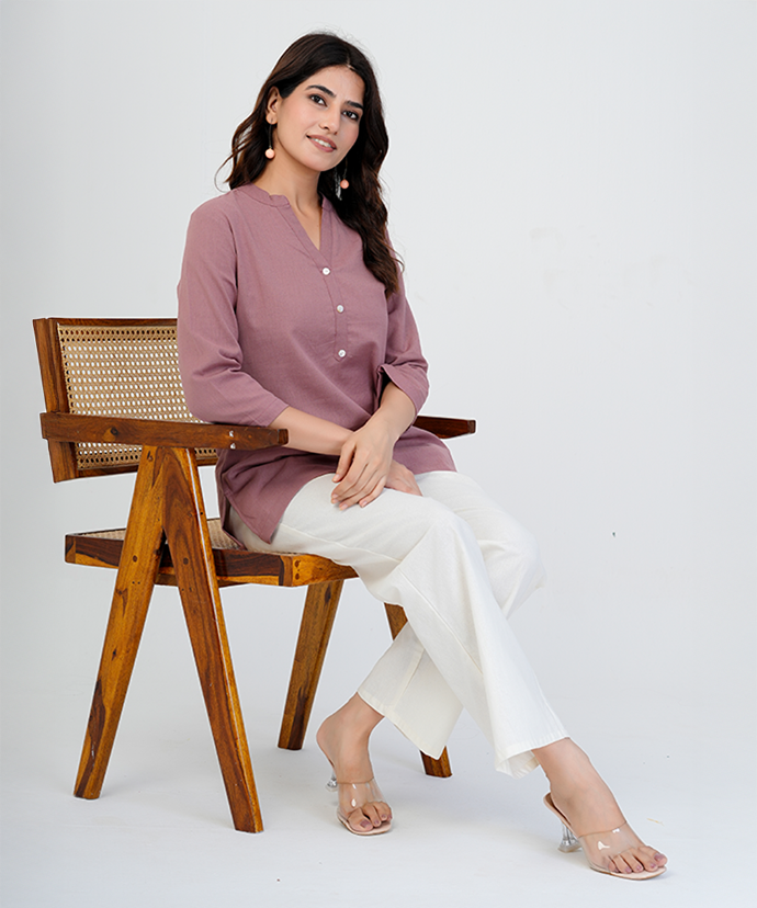 Rose Taupe Airy Linen Short Kurta