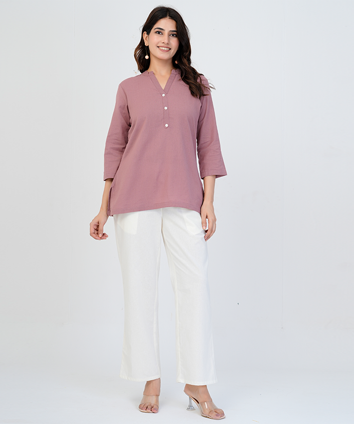 Rose Taupe Airy Linen Short Kurta