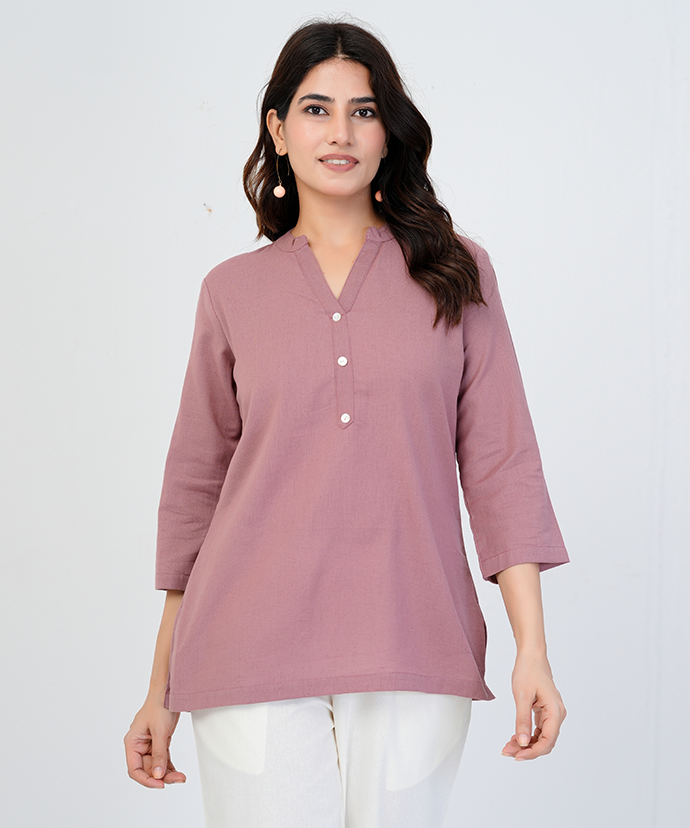 Rose Taupe Airy Linen Short Kurta