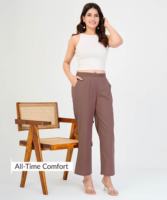 Rose Taupe Wide Leg Cotton Pant