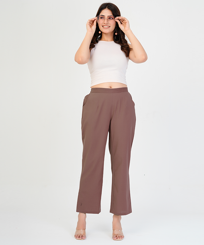 Rose Taupe Wide Leg Cotton Pant