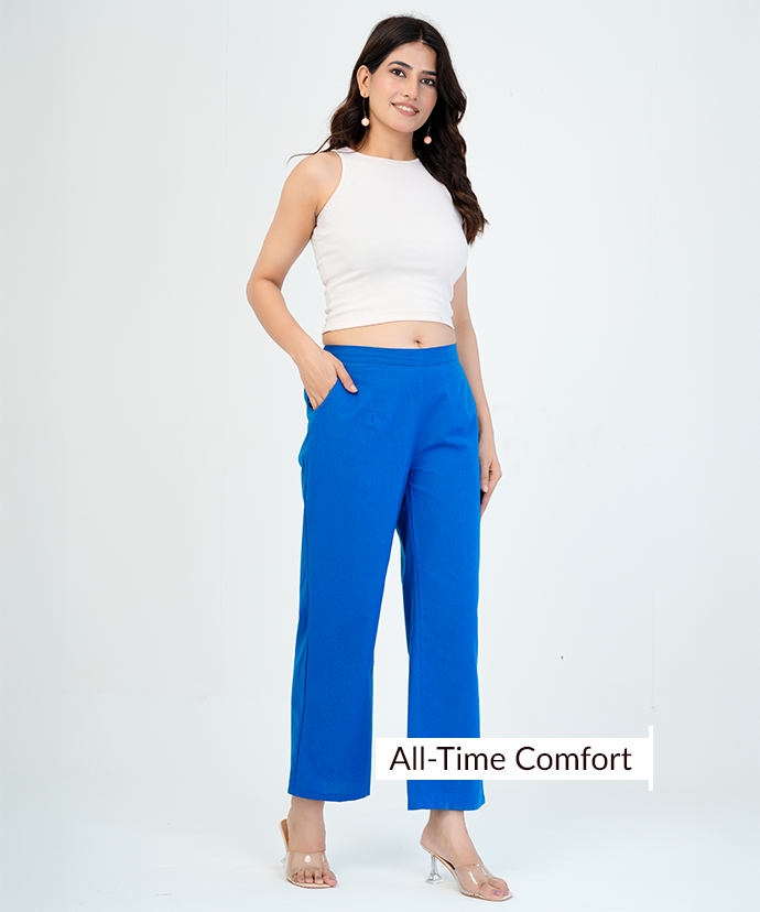 Royal Blue Wide Leg Cotton Pant
