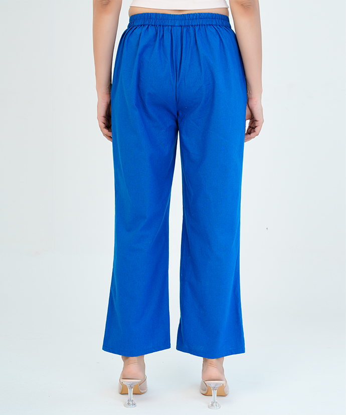 Royal Blue Wide Leg Cotton Pant