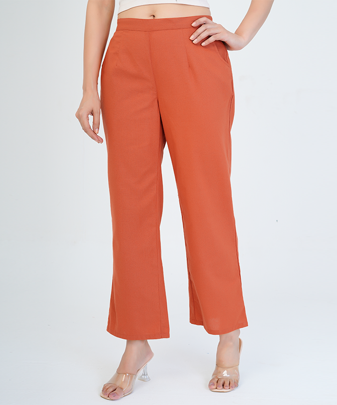 Rust Wide Leg Cotton Pant