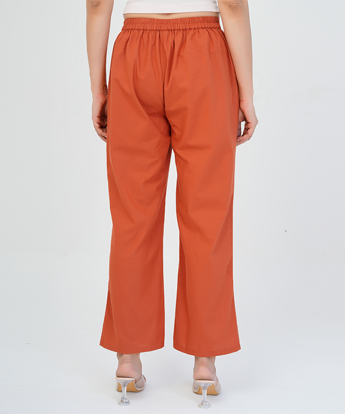 Rust Wide Leg Cotton Pant