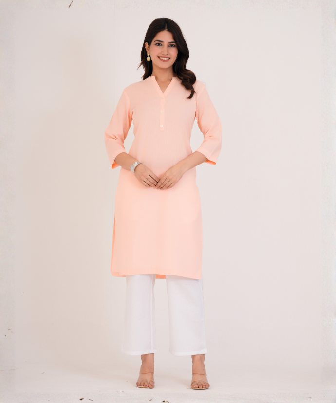 Salmon Pink Airy Linen Long Kurta