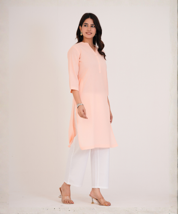 Salmon Pink Airy Linen Long Kurta